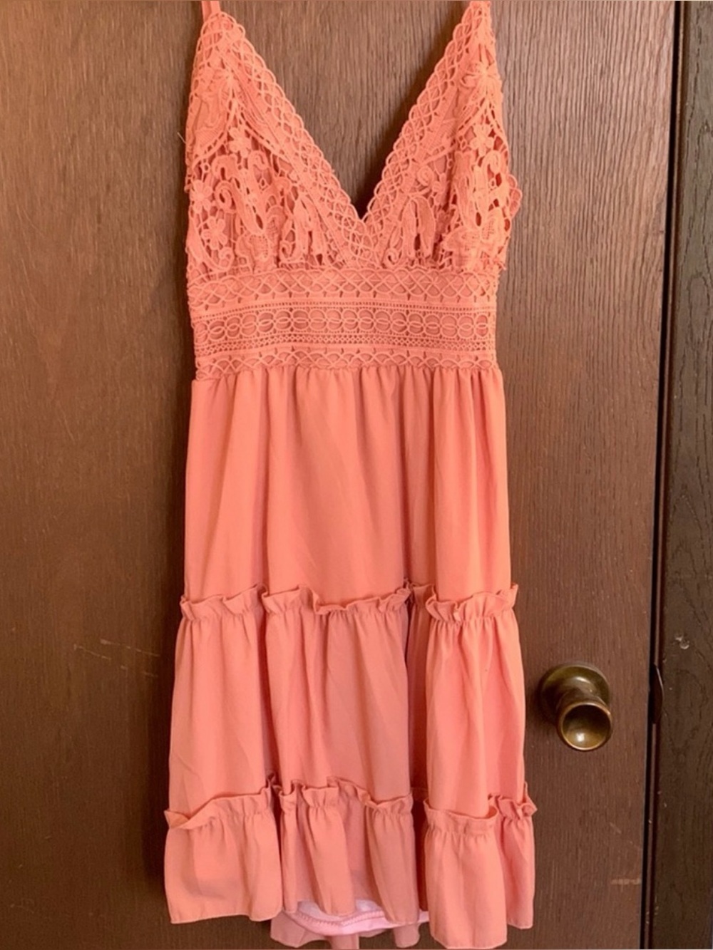 Women's Coral Lace Tiered V-Neck Sundress